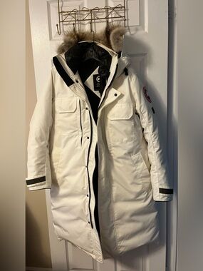 Canada Goose Cream White Down Puffer Parka with Fur-Trim Hood